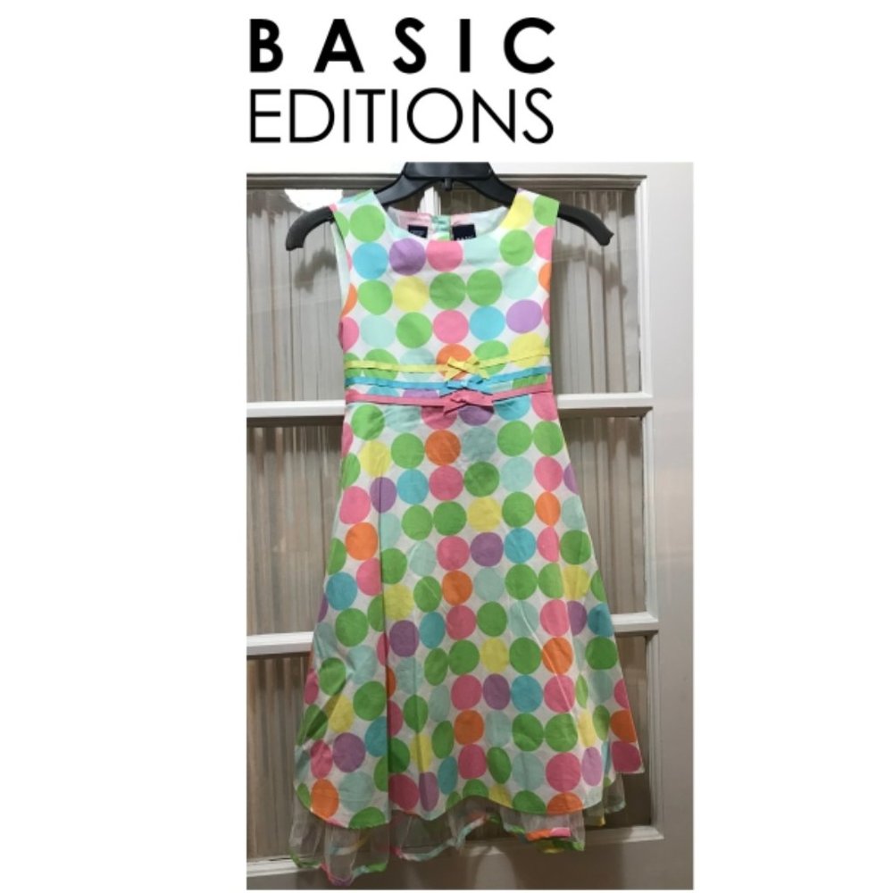 Basic Editions multi-color, polka dot, sleeveless dress; girls size large